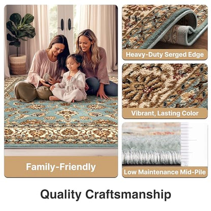 Well Woven Barclay Collection Sarouk Light Blue 8 ft Round Rug - for Living Room, Bedroom, and Dining Room - color: Light Blue, size: 7'10" (Round)