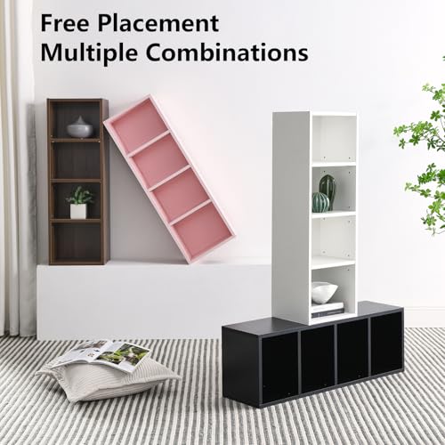 Tall Narrow Bookshelf,8-Tiers Bookcase with Adjustable Shelves,Double-Decker Combination Thin Media Tower Rack,CD DVD Slim Storage Cabinet for Living Room,Bedroom,Studio and Office (White, 71"H) - color: White