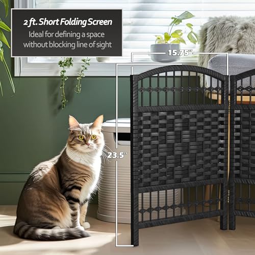 Red Lantern 2 ft. Short Fiber Weave Folding Screen - Black - 4 Panels - color: Black, size: 4 Panel