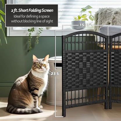 Red Lantern 2 ft. Short Fiber Weave Folding Screen - Black - 4 Panels - color: Black, size: 4 Panel