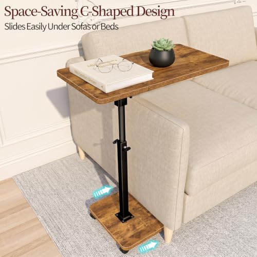 End Table Adjustable Height, 22.8"L Side Table Tv Tray with Wheels, 90° Tilting Panel Couch Table That Slides Under, Small End Table for Small Spaces, Overbed Bedside Desk Mobile Rolling Laptop Stand - size: 11.8 inch X 22.8 inch