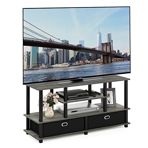 Furinno JAYA Large Stand for up to 55-Inch TV, French Oak, 47. 63(W) x 15. 55(H) x 22. 79(D) Inches., Grey/Black - color: French Oak Grey/Black/Black, size: For 55" TV, Plastic Frame
