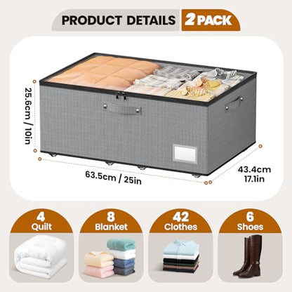 Dayacoco Under Bed Storage With Wheels,10in Underbed Storage Containers 65L | Large Capacity Underbed Storage, No Assembly Required Rolling Under Bed Storage for Clothes Blankets Shoes Grey - size: 10.1 inch height-grey