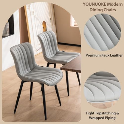 YOUNUOKE Dining Chairs Set of 2 Mid-Century Modern Kitchen Chairs Grey | Faux leather upholstered with Back, fits dining living waiting room guest reception. Waterproof easy to clean assemble, 300lb - color: Grey