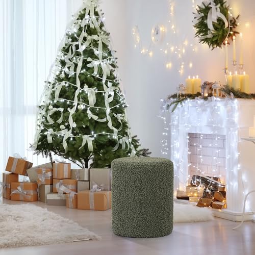 Modern Round Ottoman with Soft Padded Seat, Multifunctional Vanity Stool for Makeup, Upholstered Footrest Stool Ottoman Foot Stool for Living Room, Bedroom - color: Olive Green