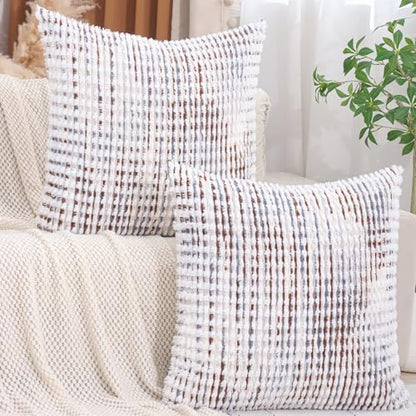 LUOYEHK Boho Throw Pillow Covers 26x26 Inch Set of 2 Chenille Tufted Pillowcase Farmhouse Neutral Cushion Covers for Couch Sofa Bed Living Room, Brown White - color: Brown White, size: 26" x 26" (Pack of 2)