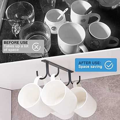 FOMANSH Mug Rack Under Cabinet - Coffee Cup Holder, 12 Mugs Hooks Under Shelf, Display Hanging Cups Drying Hook for Bar Kitchen Utensils Black - color: Black, size: 3 Pack