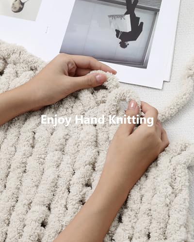 Cozyful Chunky Yarn for Hand Knitting, #9 Thick Jumbo Big Chunky Yarn for Crocheting, Super Chunky Knit Blanket Yarns, Large Chunky Chenille Yarns, 8 Pack (30 yds 8 oz Each Skein), Beige White - color: Beige White