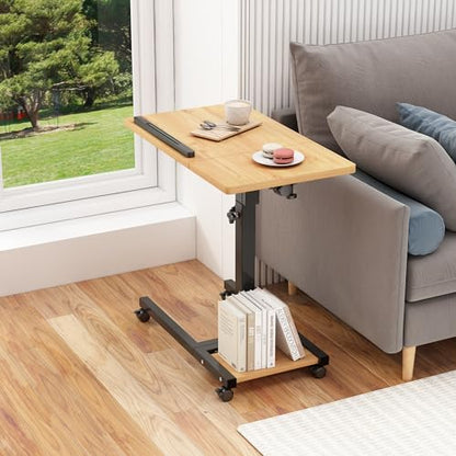 TigerDad Mobile Adjustable Height Laptop Stand PC Computer Portable Notebook Swivel Laptop Desk Rolling Table Desk Cart Tiltable with Wheels Casters& Mouse Pad Table (Wood) - color: Wood-grain