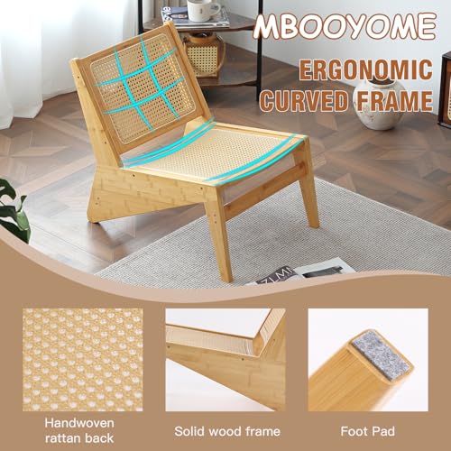 MBOOYOME Mid Century Modern Accent Chair, Compact Low-Profile Lounge Chair | Solid Wood Armchair with Woven Rattan Cane Seat and Back for Small Spaces, Bedroom, Reading Nook and Living Room, Wood - color: Wood