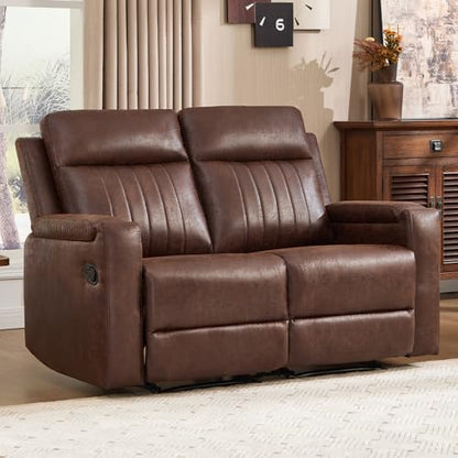 Manual Faux Leather Loveseat and Recliner Sofa Set, Wall-Hugger Reclining Living Room Furniture Set, 2-Seater Recliner Chair, 3-Seat Reclining Sofa Couches for Living Room, Villa, R-Brown, 2+3 - color: Red Brown, size: 58"W+79"W（2+3）