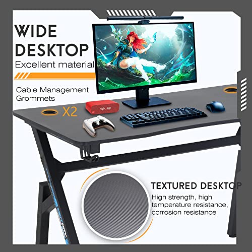 BestOffice | 47" Gaming Table | Blue | R-Shaped Computer Desk | with Steel Frame, Headphone Hook, Adjustable Feet | Carbon Fiber Texture| Easy to Clean | for Gaming, Home Office - color: Blue, size: 47 Inch R Shaped