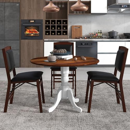 COSTWAY Round Dining Table for 4, 39 inch Kitchen Table with Solid Rubber Wood Frame, Adjustable Foot Pads, Curved Trestle Legs, Mid Century Rustic Dinning Table for Living Room (Walnut+White) | Adjustable Foot Pads, Curved Trestle Legs, Mid Century Rusti