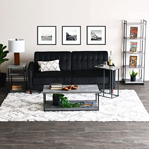 Household Essentials C‑Shaped Side End Table in Rustic Concrete Finish and Black Metal Frame, Slate Finish - color: Slate
