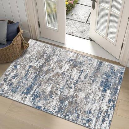 Small Area Rug 3x5 ft, Textured Non Slip Entryway Rug, Multi | Machine Washable 3x5 Rug with Silicone Backing; Stain-Resistant Surface for Entryways, Kitchens and High-Traffic Areas - color: Abstract-multi, size: 3' x 5' (Rectangular)