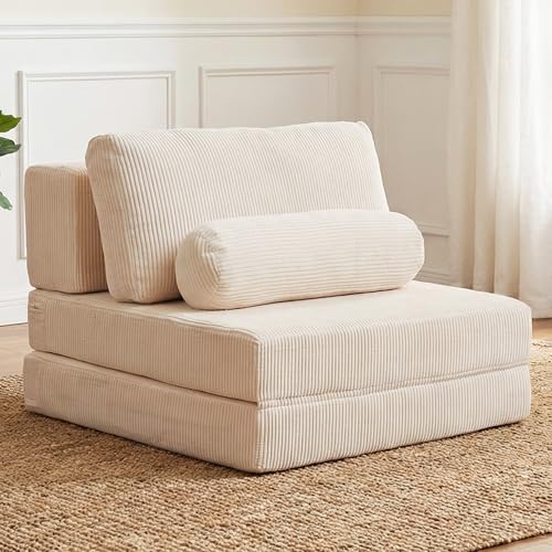 49" Foldable Modular Studio Couch, Space Saver Bed with High Density Foam, Sofa Individual with Creative Shape for Apartment Leisure Scenes, White - color: White