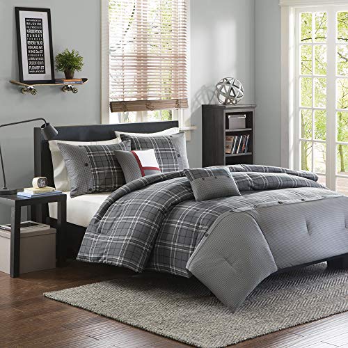 Intelligent Design Daryl 4 Piece Plaid Print All Seasons Comforter Set, Twin/Twin XL, Grey - Ultra Soft Microfiber Teen Bedding - color: Grey, size: T/TXL Comforter