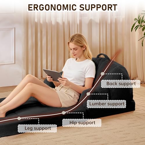 wanan Folding Sofa Bed, 3-in-1 Convertible Boneless Couch with Handle, Floor Lounger & Sleeper Chair for Adults, Comfy Folding Couch Single Sofa for Living Room Bedroom, Black - color: Black