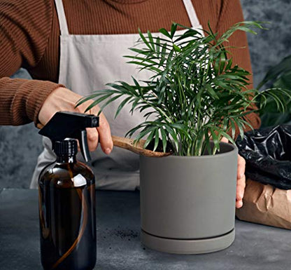 D'vine Dev 2-Pack Ceramic Pots with Saucers, Grey, 6 in, 94-V-C-3 | Modern Cylinder Design, Glazed Ceramic, Drainage Hole & Saucer Included, High Temperature Fired, Elegant Home Accent - color: Gray, size: 6 Inch