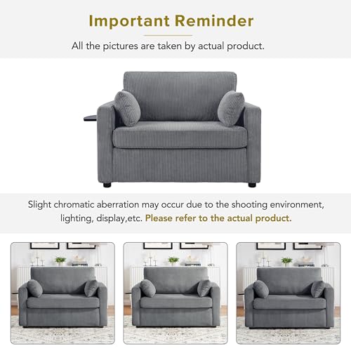 Twin Sofa Bed 47.2" Sleeper Loveseat with Foldable Mattress, Gray | Space-saving guest room furniture, pull-out sleeping solution, compact footprint, convenient charging, lounge-to-bed design - color: Grey