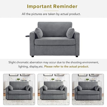 Twin Sofa Bed 47.2" Sleeper Loveseat with Foldable Mattress, Gray | Space-saving guest room furniture, pull-out sleeping solution, compact footprint, convenient charging, lounge-to-bed design - color: Grey