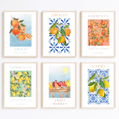 Fruit Wall Art Kitchen Artwork Wall Decor Fruit Market Prints Poster Colorful Lemon Canvas Wall Art Vintage Pictures Lemon Orange Prints Set of 6 for Room Bedroom 8x10 Inch Unframed - color: Fruit Prints, size: 8x10 Inch Unframed
