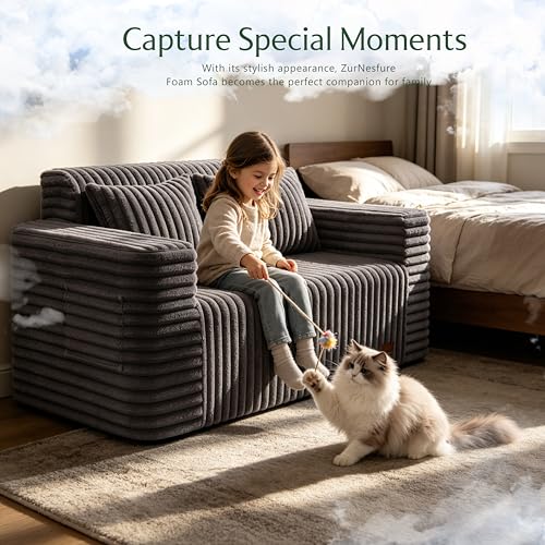 ZurNesfure Sofa Couch Loveseat Boneless Sofa with Pillow Darkgrey,Loveseat | No Assembly Need, Modern Couch with deep seat and Washable Cover Cloud Sofa for Living Room Bedroom Apartment - color: Stripe Darkgrey, size: Loveseat