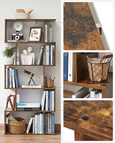 VASAGLE Custos Collection - Bookshelf, 5-Tier Bookcase, Tall Display Shelf, Freestanding Storage Shelf, Room Divider, for Home Office, Living Room, Bedroom, Study, Rustic Brown ULBC62BXS - color: Rustic Brown, style: 5-Tier (27.6"W)