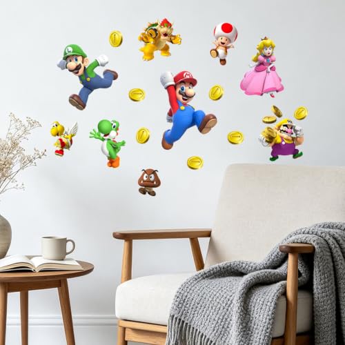 Mario Wall Stickers, Removable Wall Decals, Peel and Stick Wall Decals, Cute Bedroom & Birthday Decor