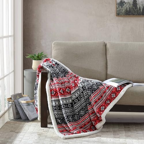 Eddie Bauer - Throw Blanket, Brushed Fleece & Plush Sherpa Soft Bedding, Blanket for Couch & Bed (Fair Isle Black, 50" x 60") - color: Fair Isle Black, size: 50" x 60"