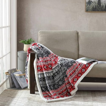 Eddie Bauer - Throw Blanket, Brushed Fleece & Plush Sherpa Soft Bedding, Blanket for Couch & Bed (Fair Isle Black, 50" x 60") - color: Fair Isle Black, size: 50" x 60"