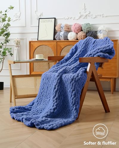 Cozyful Chunky Yarn for Hand Knitting, #9 Thick Jumbo Big Chunky Yarn for Crocheting, Super Chunky Knit Blanket Yarns, Large Chunky Chenille Yarns, 8 Pack (30 yds 8 oz Each Skein), Country Blue - color: Country Blue