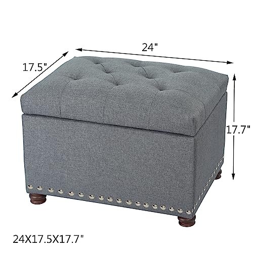 Ottoman with Storage,24" Fabric Ottoman Foot Rest with Hinged Lid Small Rectangle Upholstered Tufted Foot Stools Ottomans for Bedroom Living Room Entryway,Gray - color: Haute Gray