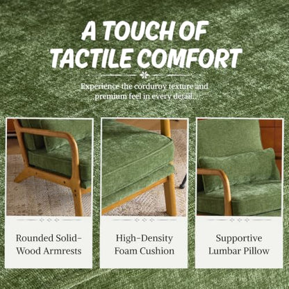 Karl home Mid-Century Modern Accent Reading Chair, Olive Green | Chenille Upholstered, Solid Wood Frame, Soft Cushion, Lumbar Pillow, Lounge Armchair for Living Room, Bedroom, Balcony, Study - color: Chenille Olive Green