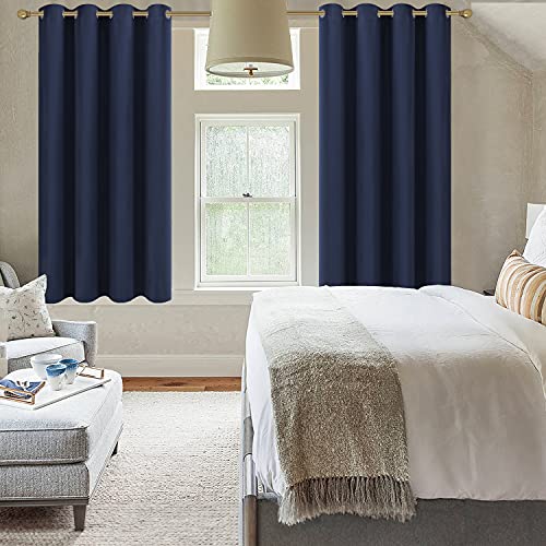 Diraysid Navy Blue Grommet Blackout Curtains for Bedroom Thermal Insulated Room Darkening Curtains Drapes, 52 x 72 inch, 2 Panels - color: Navy Blue, size: 52"W x 72"L (Pack of 2)