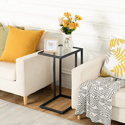 HOOBRO C Shaped End Table, Set of 2, Glass Side Table with Metal Frame, Black Coffee Table for Small Space, Modern Style, for Living Room, Black BK03SFP201 - color: Black