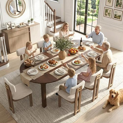 HNY Extendable Dining Table Round to Oval for 4-8, 42"-77" Oak Veneer Kitchen Table with Sturdy Legs, Modern Farmhouse Expandable Dining Room Table for Family Gatherings & Small Apartments, Walnut - color: Wanult