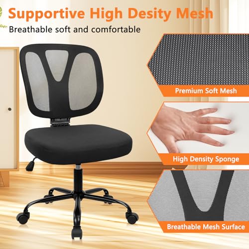 CLATINA Armless Home Office Chair, Adjustable Height Backrest Ergonomic Mesh Desk Chair with Wheels, 360° Swivel Small Computer Task Chair for Home Office, Study, Meeting Room, Black(8 Pack) - color: Black-neva, size: 8 Pack