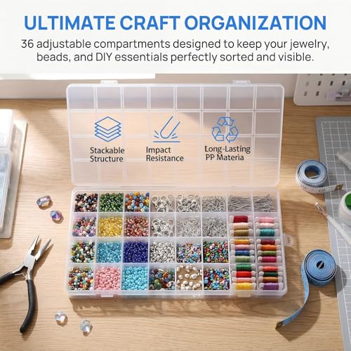 32-Grid Clear Plastic Beads Jewelry Organizer Box Small Parts Storage-6pack - color: 6 pack