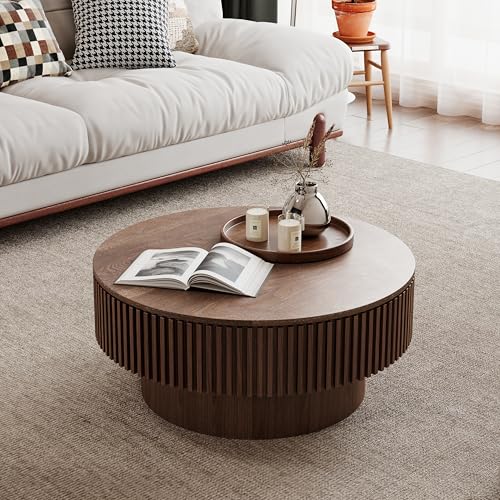 JUSTONE 31.5" Round Coffee Table,Farmhouse Wood Coffee Table with Storage for LivingRoom,Apartment,Office,Walnut - color: 31.5'' - Walnut-6