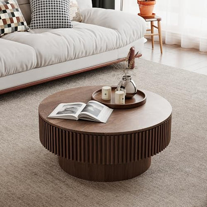JUSTONE 31.5" Round Coffee Table,Farmhouse Wood Coffee Table with Storage for LivingRoom,Apartment,Office,Walnut - color: 31.5'' - Walnut-6