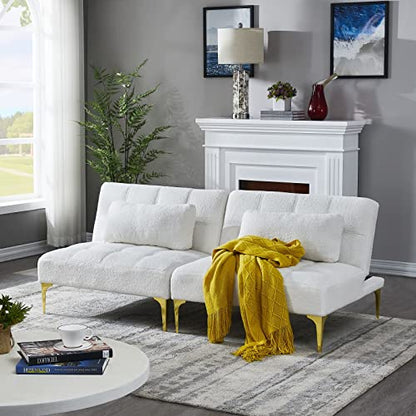 KEVINSPACE 71" Modular Sectional Sofa Couch, 2 Seater Cozy Portable Couches, Armless Sofa Living Room, Modern Convertible Couch Teddy Fabric with Pillows, Gold Legs for Small Spaces 2PCS White - color: 2pcs White