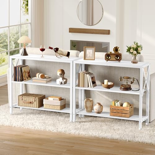 Hoctieon Industrial Console Table, 3 Tier Entryway Table, Metal Frame, Sofa Table with Shelf, Hallway Table, Entrance Table for Entryway, Living Room, Foyer, Hallway, White - color: White, size: 1 Pack