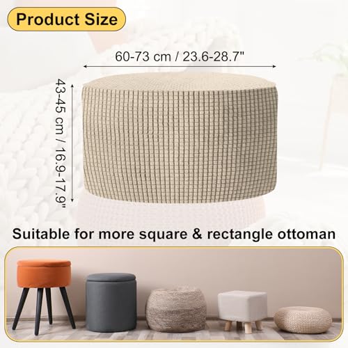 uxcell Ottomen Cover Round, Jacquard Ottomen Slipcover with Elastic Bottom Fit 60cm-73cm / 23.6"-28.7" Diameter, Stretchable Footrest Stool Covers for Furniture Protector, Khaki - color: Khaki, size: 60cm-73cm/23.6"-28.7"