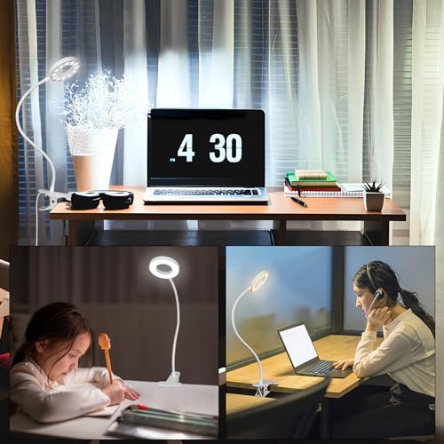 Woputne Desk Lamp Clip on Desk Reading Lights for Books in Bed (White) | With 5V 2A Adapter, 10 Dimmable Brightness 3 Modes, Clip on Light for Reading Home Office,Bed Headboard, Craft - size: White-1 Piece-Standard-With Adapter