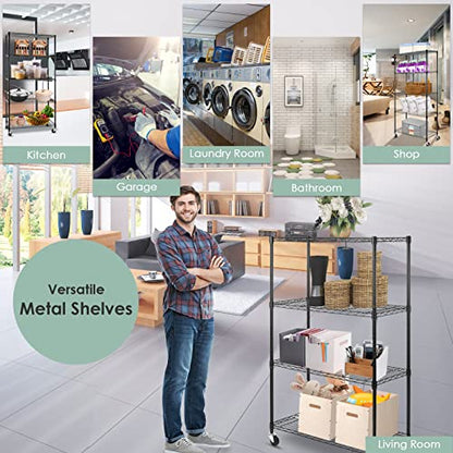 Shelving Storage Units on Wheels Casters, Adjustable Heavy Duty Metal Shelf Wire Storage Rack for Home Office Garage Kitchen Bathroom Organization,36" Wx14 Dx57 H - size: 4Tier 36"W x 14"D x 57"H