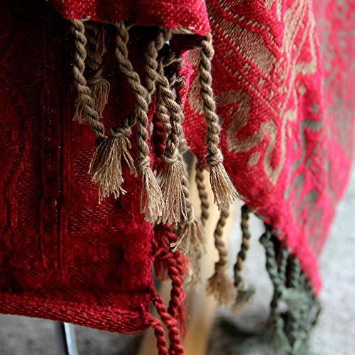 Boho Throw Blanket, Chenille Jacquard Tassels Throw Blankets for Bed Couch Soft Chair， Bohemian Fringe Tassels (Red, S:60x75 - color: Red, size: Small (60 x 75 in)