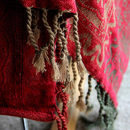 Boho Throw Blanket, Chenille Jacquard Tassels Throw Blankets for Bed Couch Soft Chair， Bohemian Fringe Tassels (Red, S:60x75 - color: Red, size: Small (60 x 75 in)