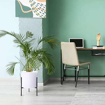 D'vine Dev Cylinder Planter Pot with Metal Stand, White, 12 in, 96-T-A-3 | Durable Fiberclay Construction, Sleek Modern Design, Heavy-Duty Iron Stand, Drainage Hole & Saucer, Elegant Indoor Display - color: White, size: Large 12 Inch
