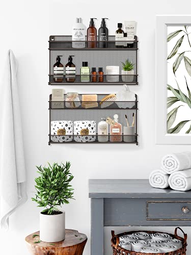2 PK 2 Tier Mesh Kitchen Counter-top or Wall Mount Spice Rack Jars Storage Organizer, Bronze